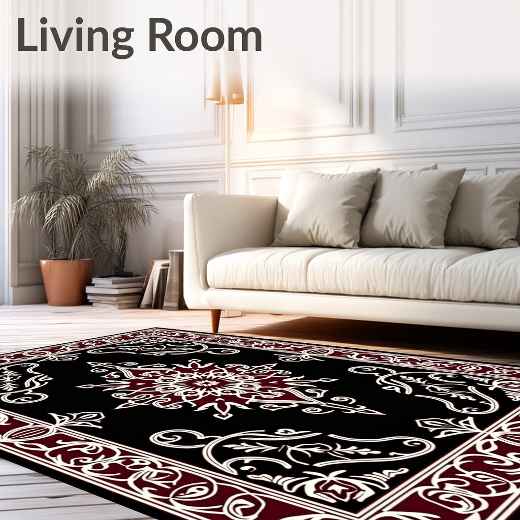 Crimson Ivory Ornate Medallion Border Rug
