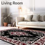 Crimson Ivory Ornate Medallion Border Rug