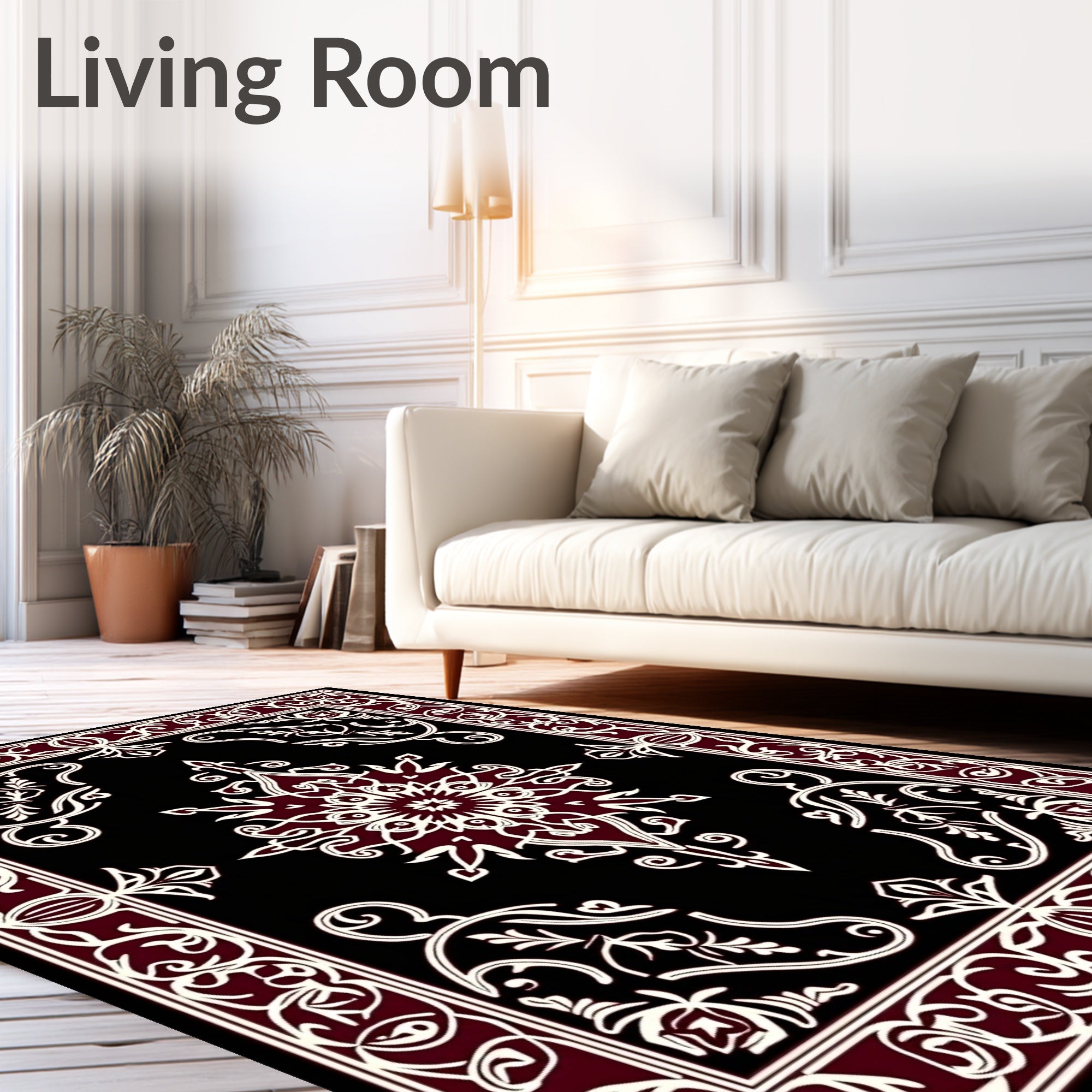 Crimson Ivory Ornate Medallion Border Rug