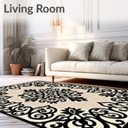 Black Ivory Baroque Scroll Medallion Rug