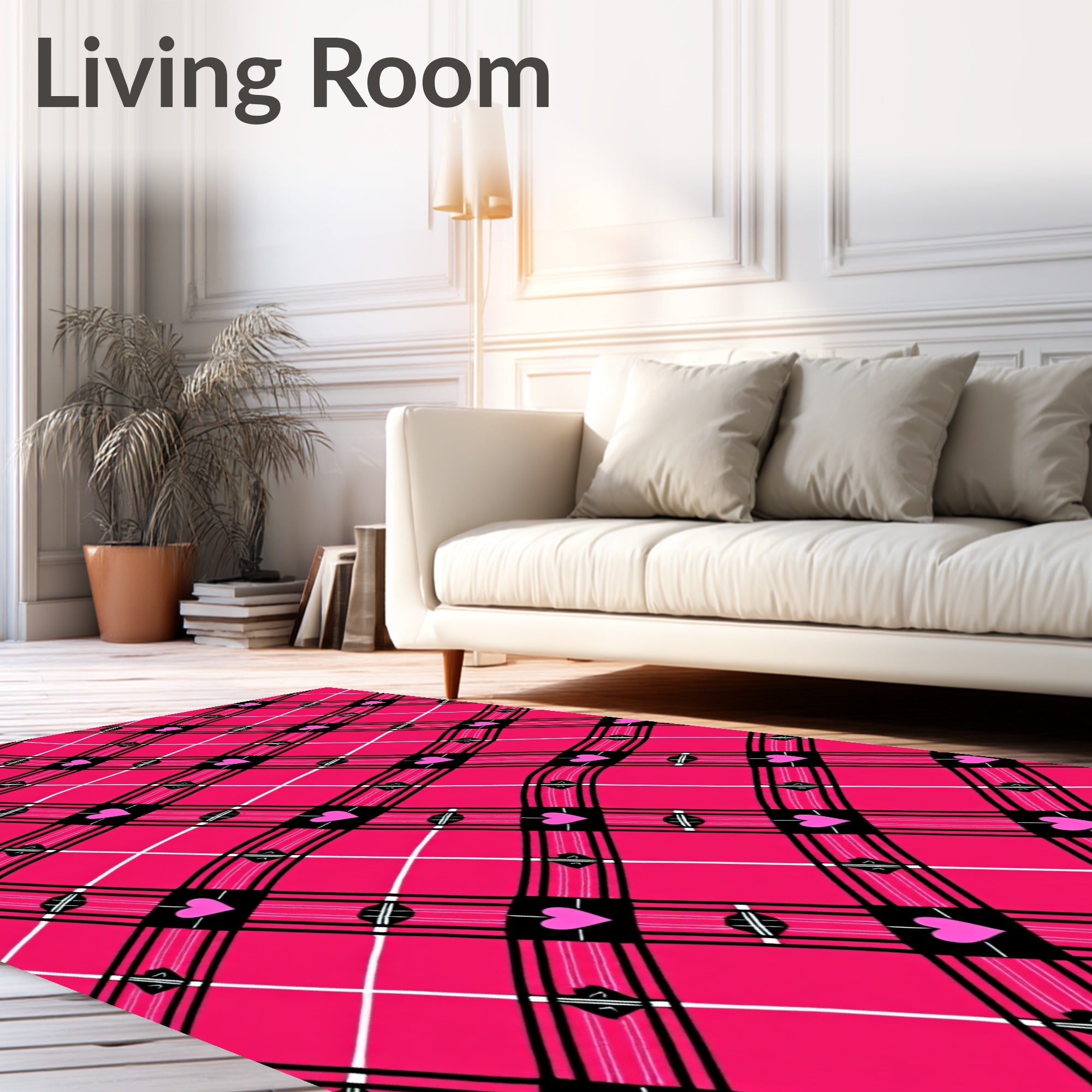 Pink Heart Plaid Tartan Check Rug