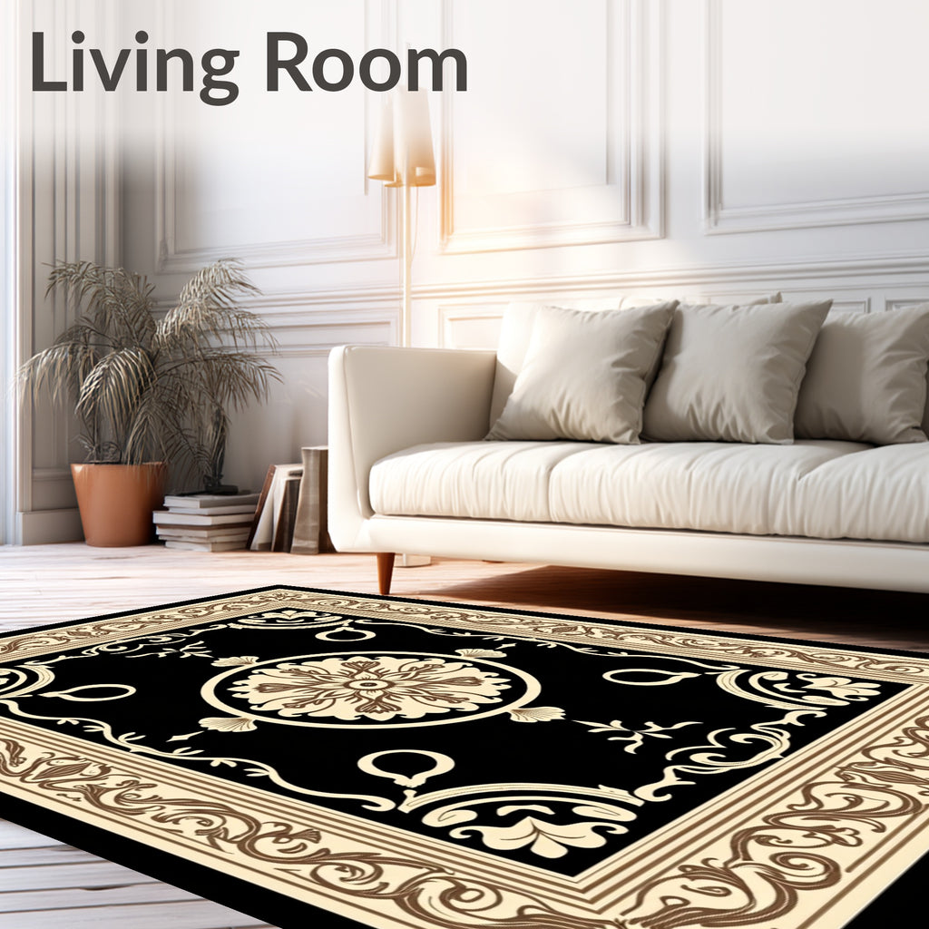 Ornate Blossom Black Vintage Medallion Rug