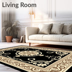 Ornate Blossom Black Vintage Medallion Rug
