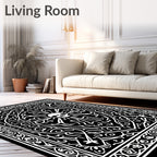 Gothic Skull Floral Black and White Rug