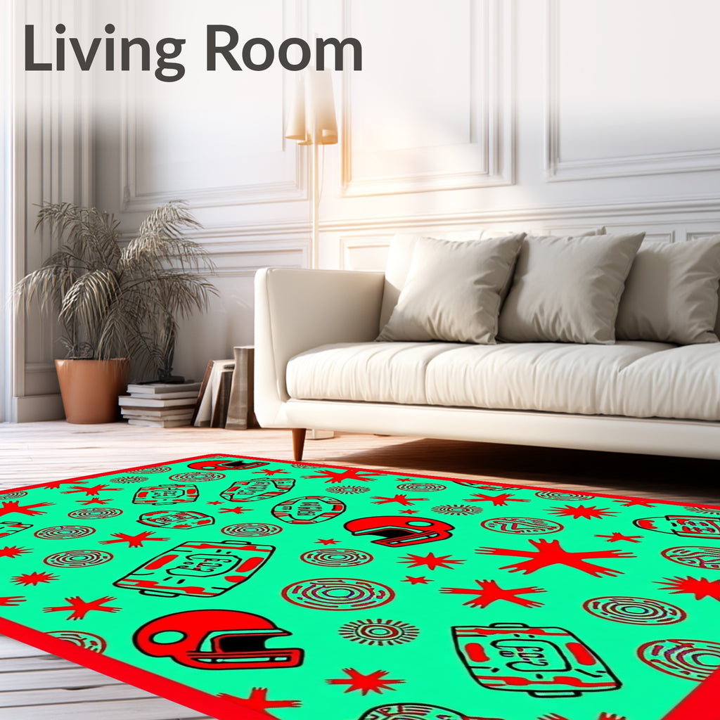 Red Helmets Teal Abstract Sport Rug