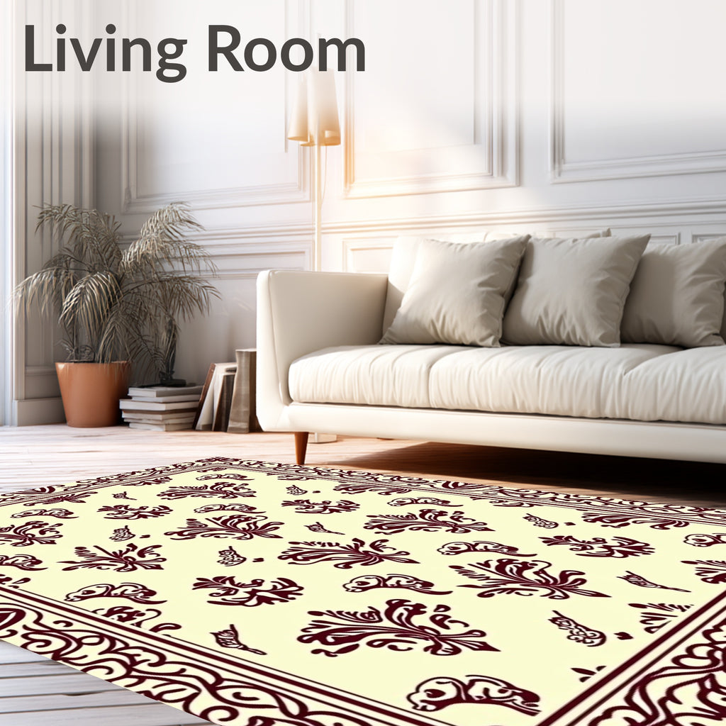 Traditional Crimson Floral Damask Rug
