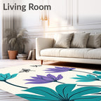 Teal Purple Floral Dragonflies Rug