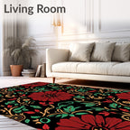 Dark Floral Vine Red Cream Accent Rug