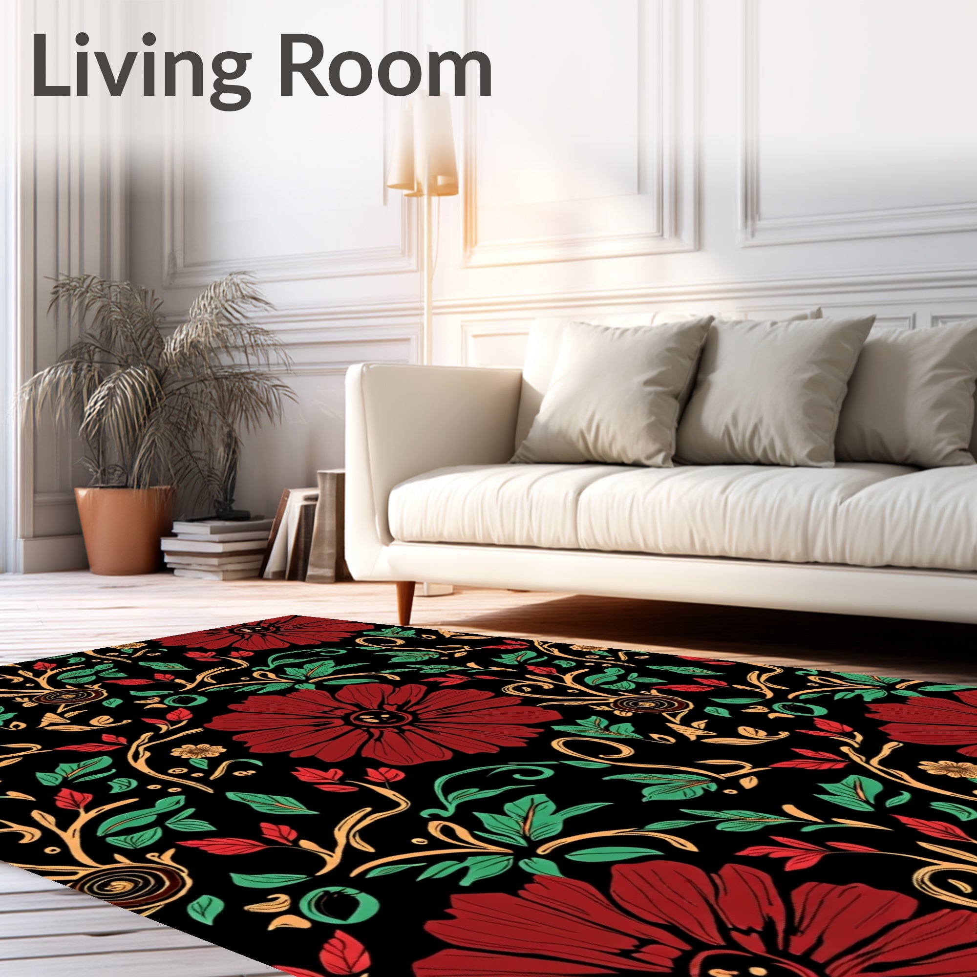 Dark Floral Vine Red Cream Accent Rug