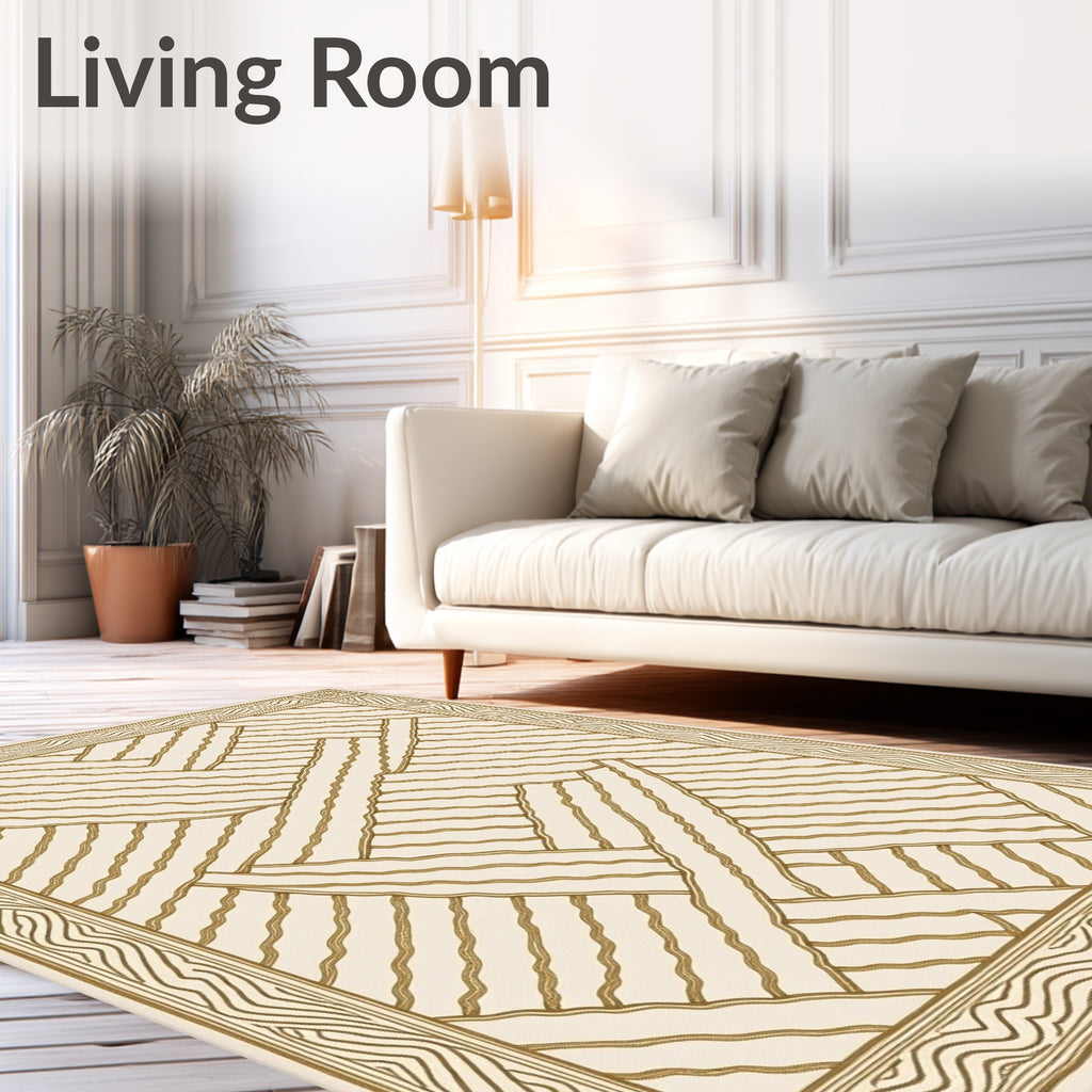 Subtle Gold Woven Abstract Border Rug