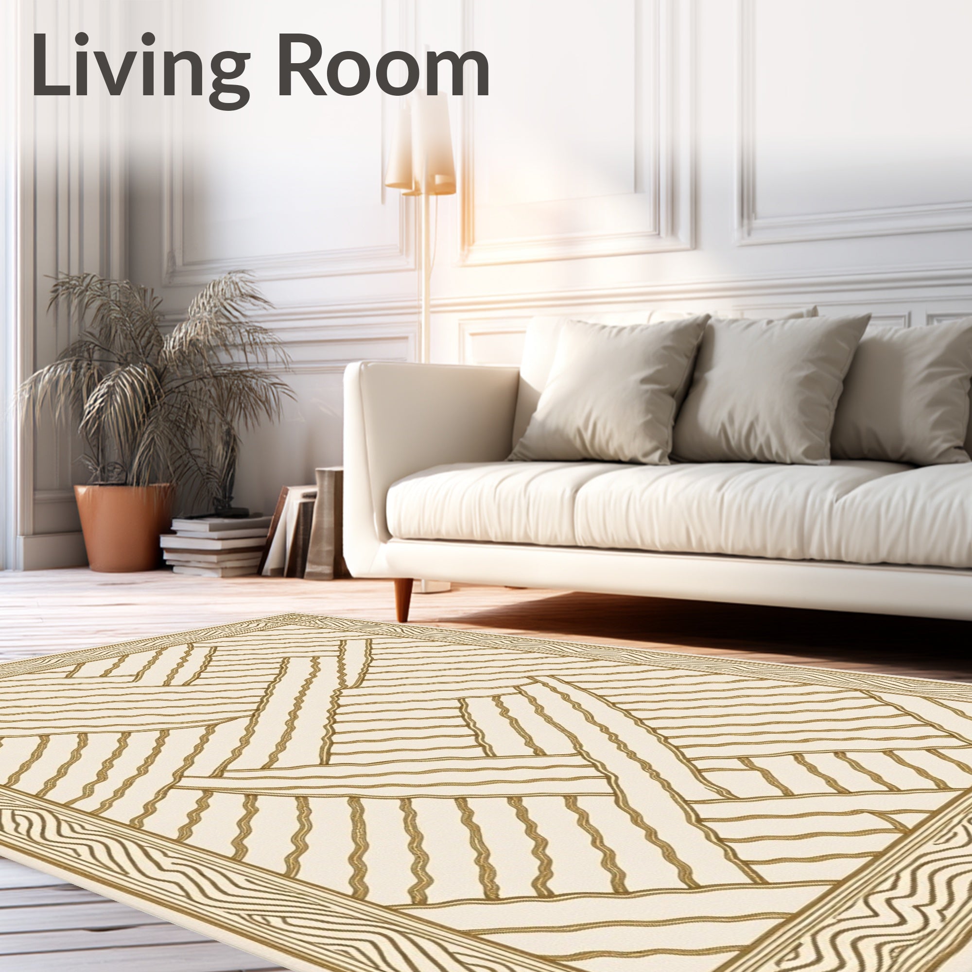 Subtle Gold Woven Abstract Border Rug