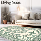 Varnished Teal Ornate Oval Medallion Rug