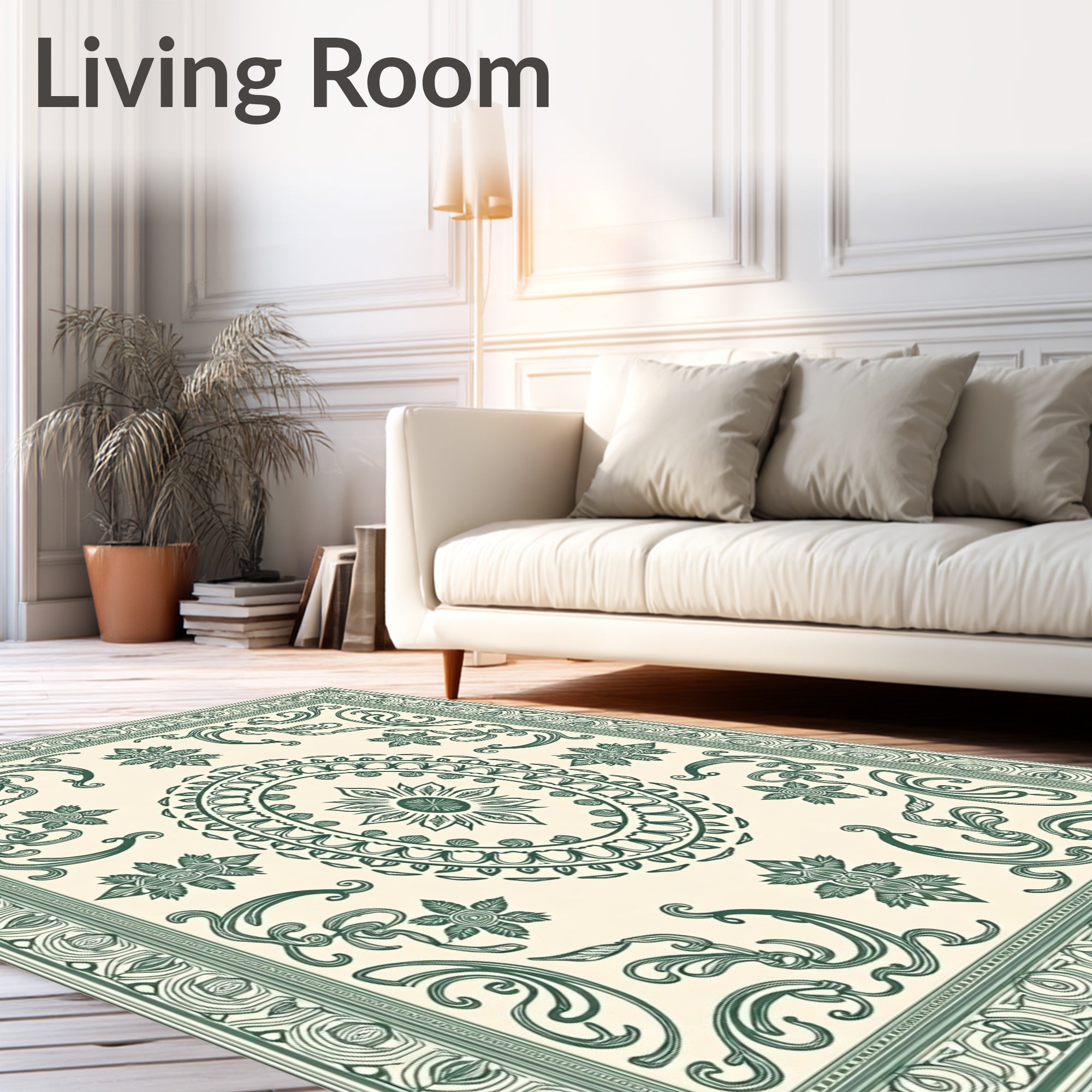 Varnished Teal Ornate Oval Medallion Rug