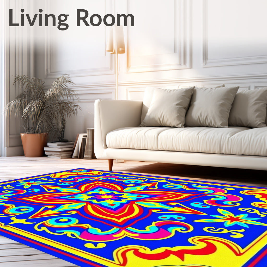 Bold Blue Yellow Red Floral Medallion Rug