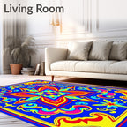 Bold Blue Yellow Red Floral Medallion Rug