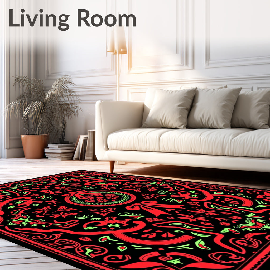 Bold Red Floral Wreath Swirl Rug