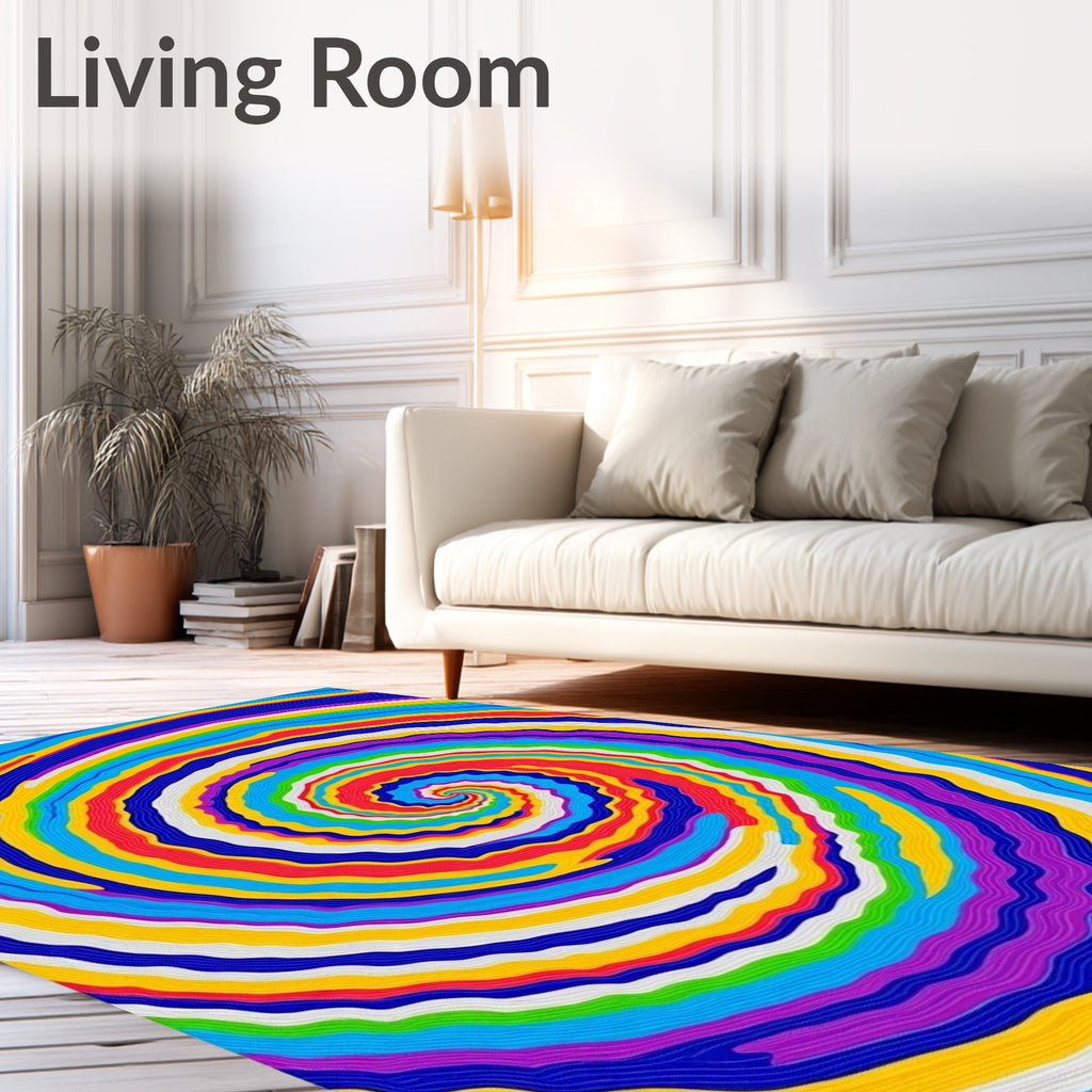Vibrant Rainbow Swirl Abstract Rug