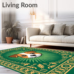 Cute Dog Green Golden Floral Square Rug