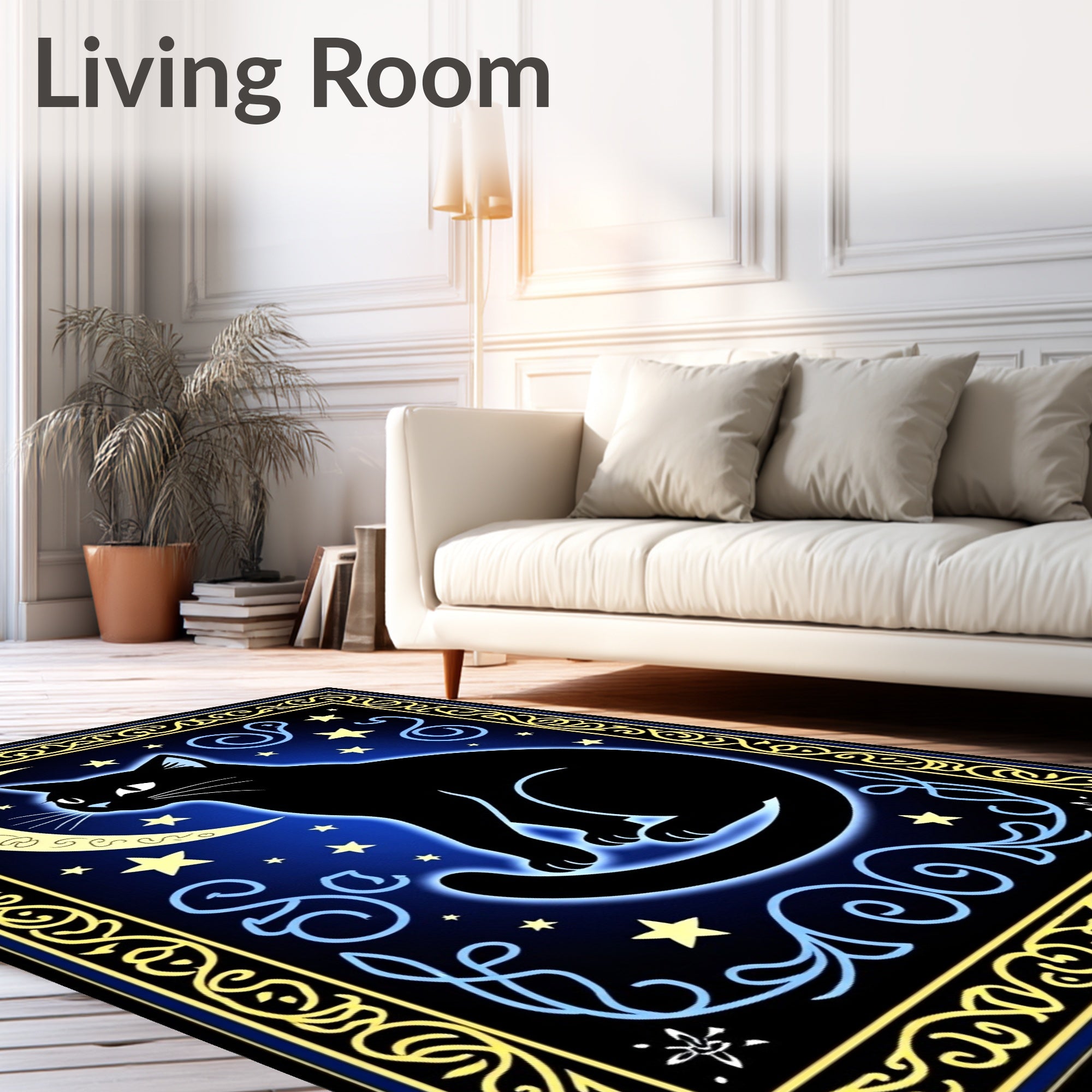 Cosmic Black Cat Moon Night Rug