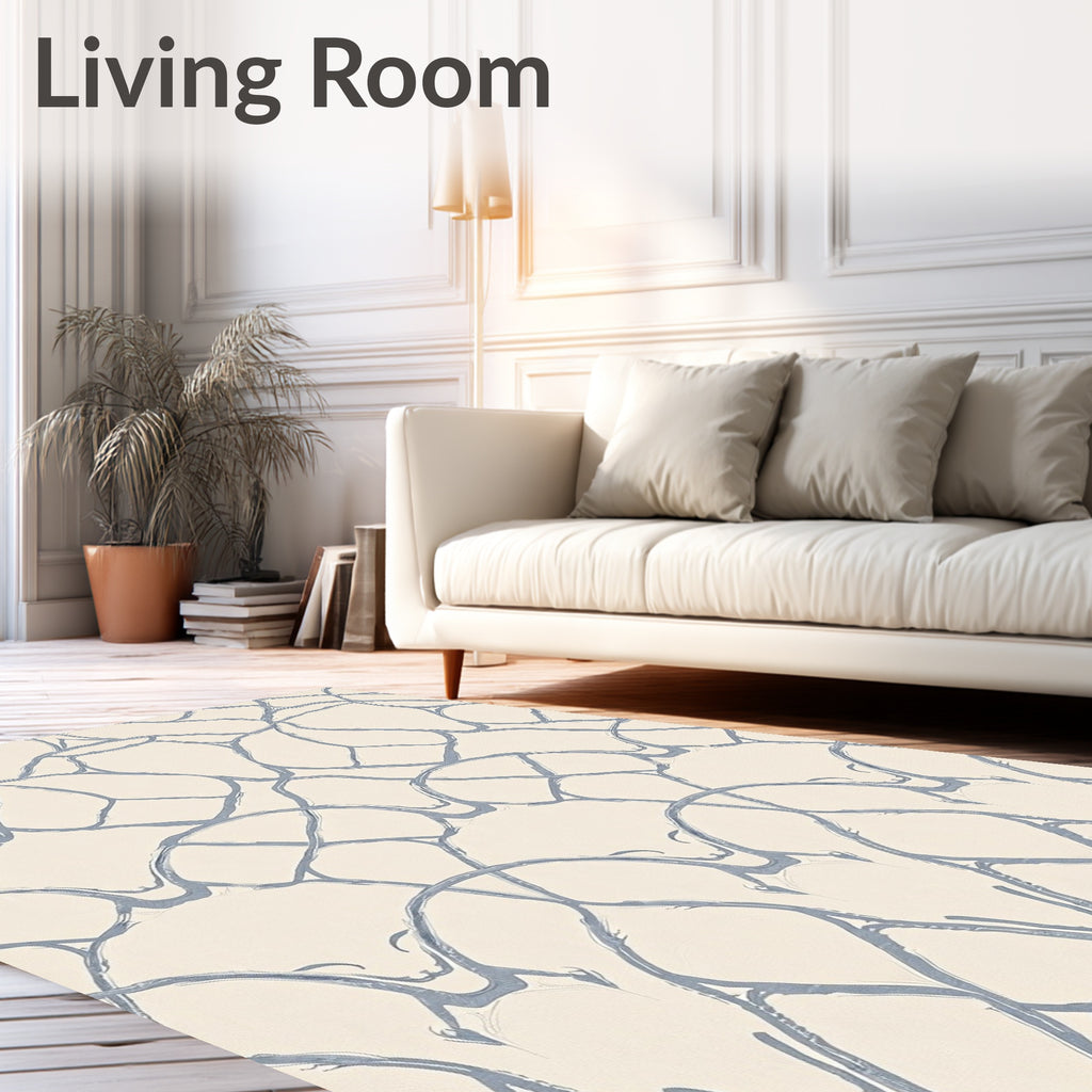 Cream Blue Organic Lattice Rug