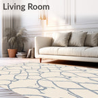 Cream Blue Organic Lattice Rug