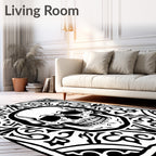 Monochromatic Skull Ornamental Border Rug
