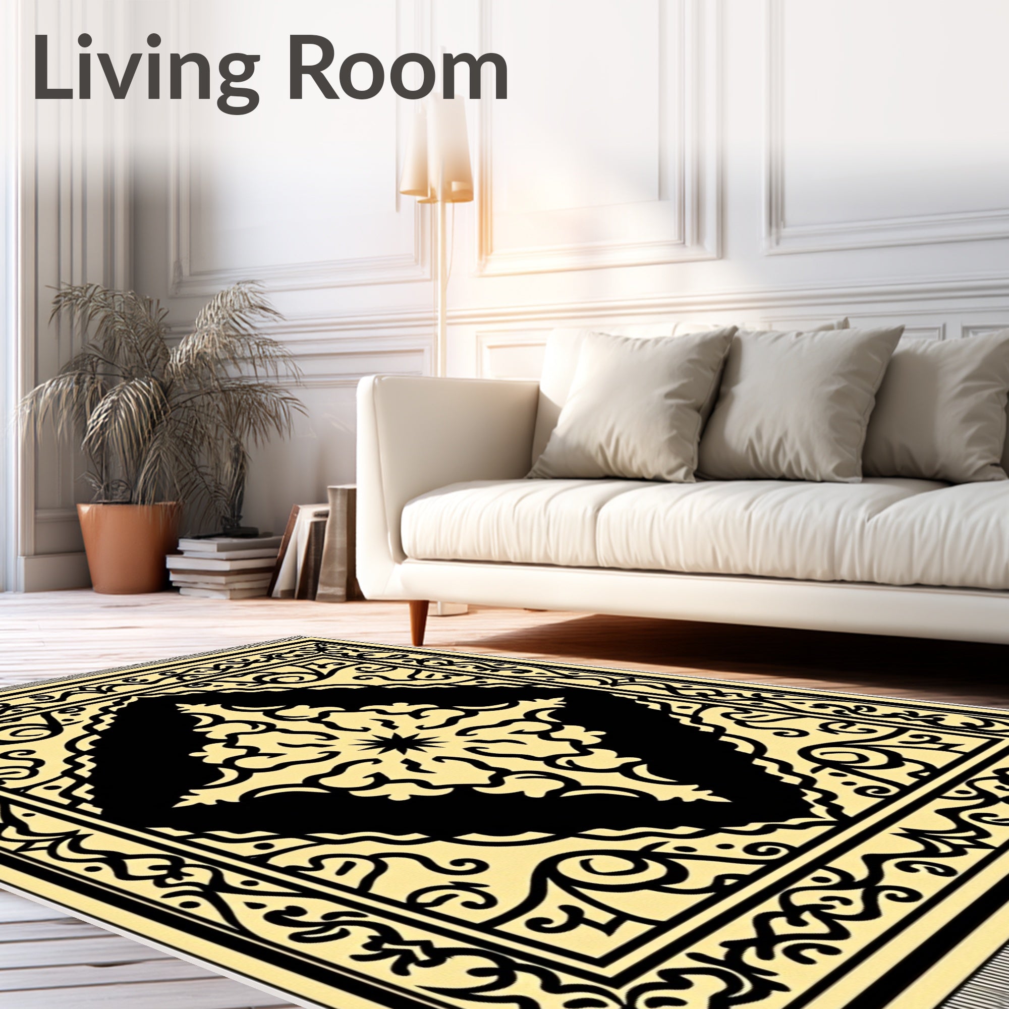 Cream Black Medallion Arabesque Rug