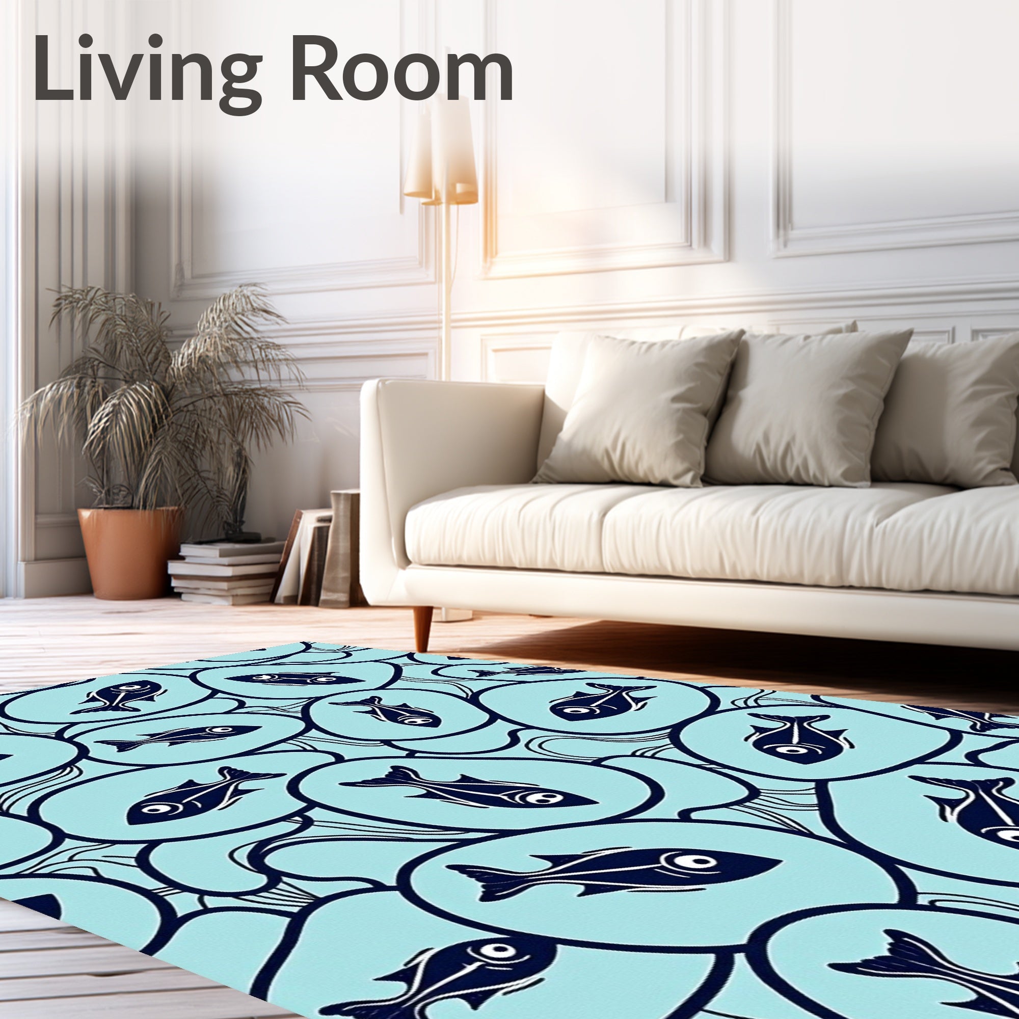 Navy Fish In Aqua Ovals Rug