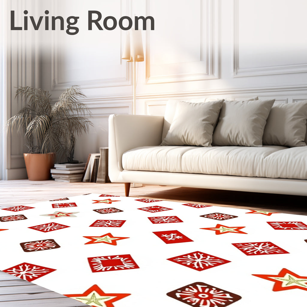 Red Folk Star and Square Scatter Rug