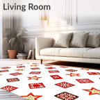 Red Folk Star and Square Scatter Rug