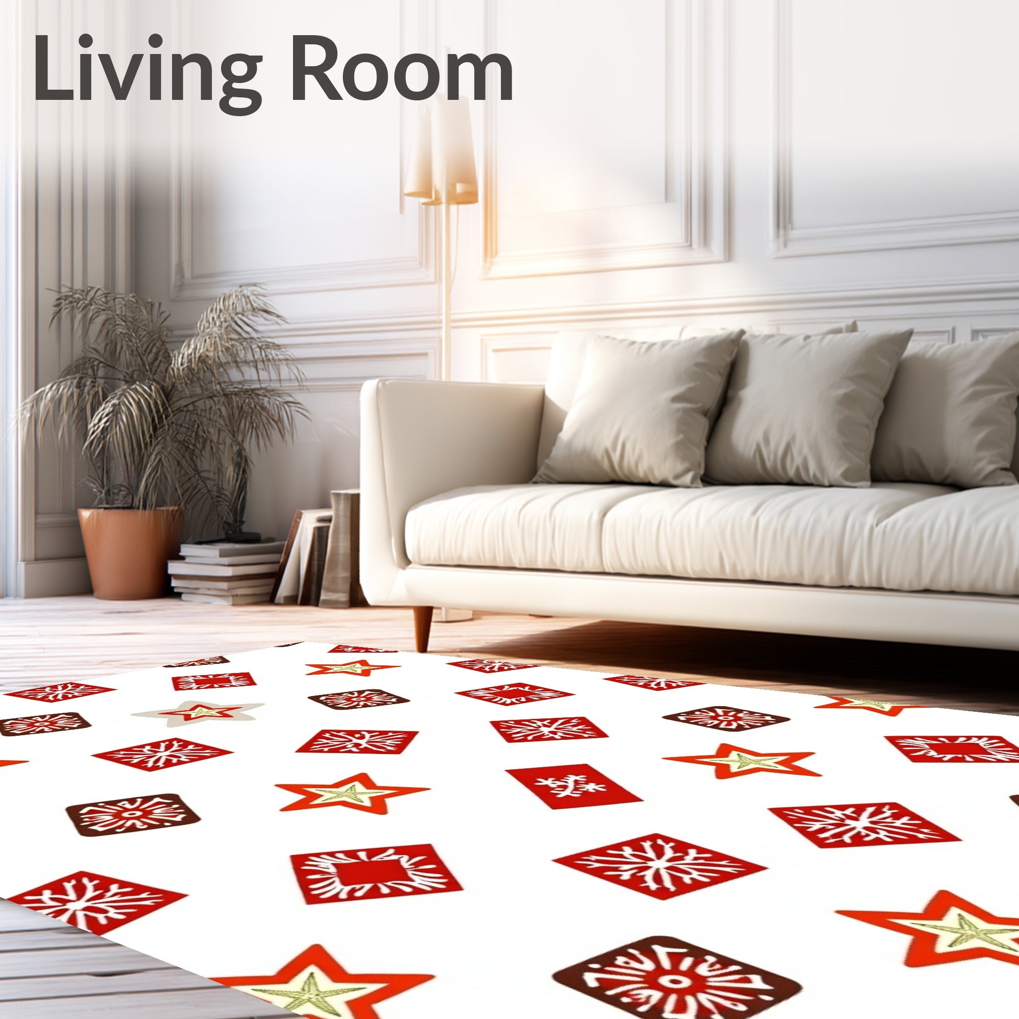 Red Folk Star and Square Scatter Rug