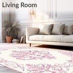 Ornate Pink Floral Damask Rug