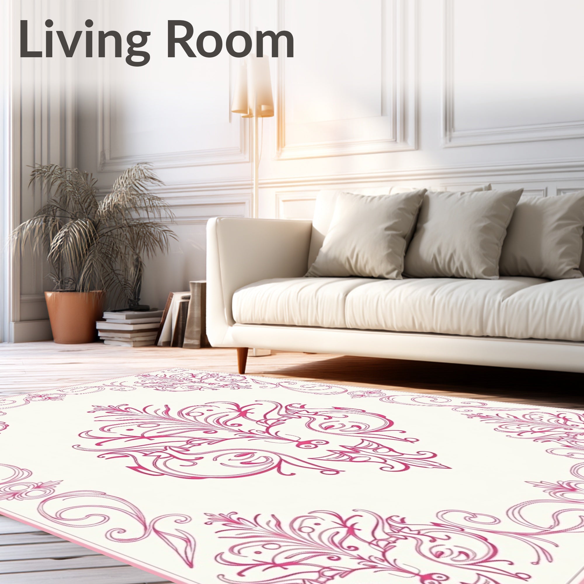 Ornate Pink Floral Damask Rug