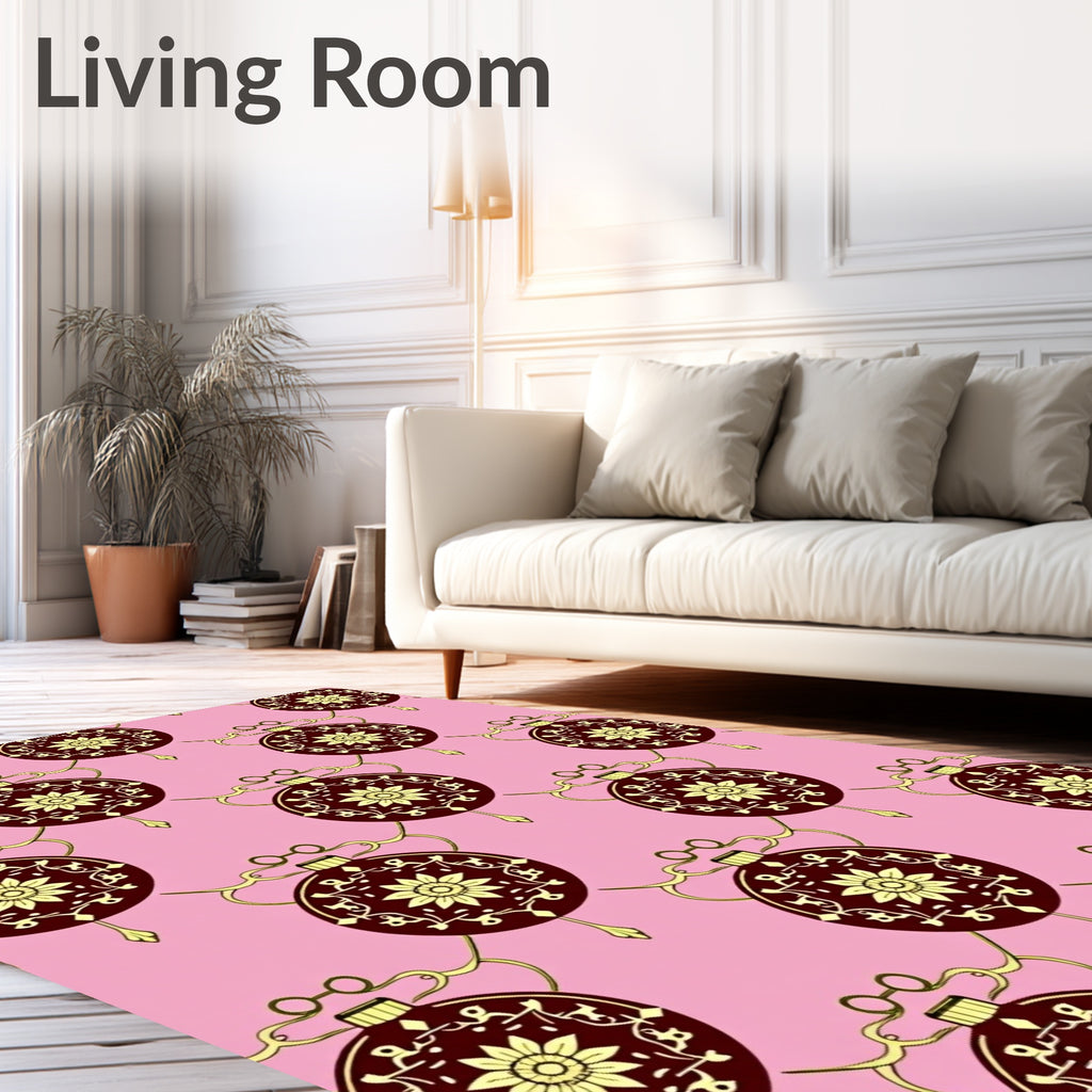 Burgundy Floral Ornament Gold Chain Rug