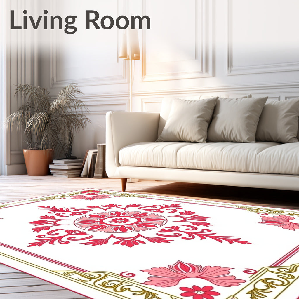 Crimson Lotus Floral Centerpiece Rug