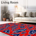 Retro Blue Cars on Red Background Rug