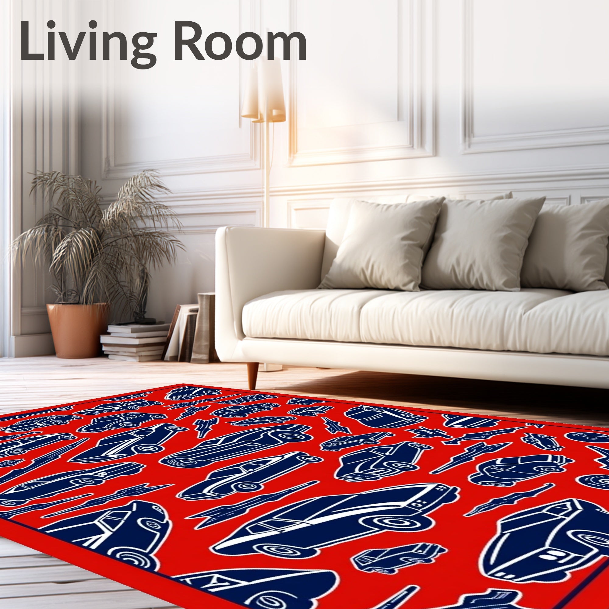 Retro Blue Cars on Red Background Rug