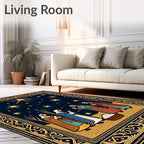 Golden Starry Night Religious Scene Rug