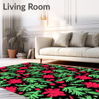 Whimsical Red Green Floral Evergreen Rug