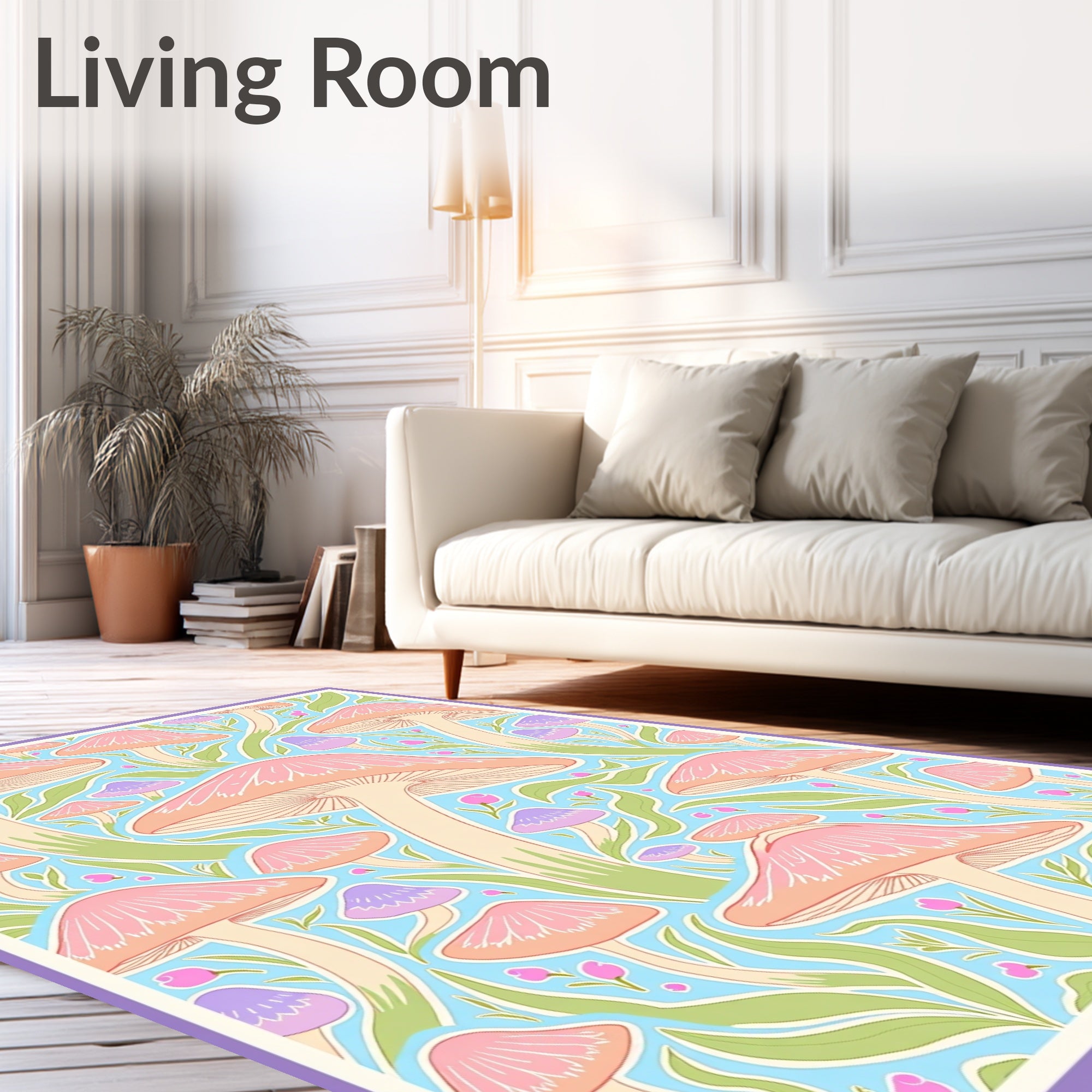 Pastel Mushroom Garden Whimsy Rug