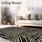 Black Ivory Geometric Maze Lines Rug