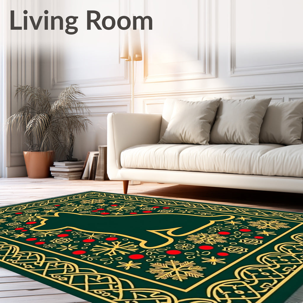 Green Dog And Snowflake Holiday Theme Rug