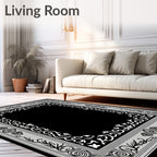 Elegant Black Gray Floral Scroll Rug