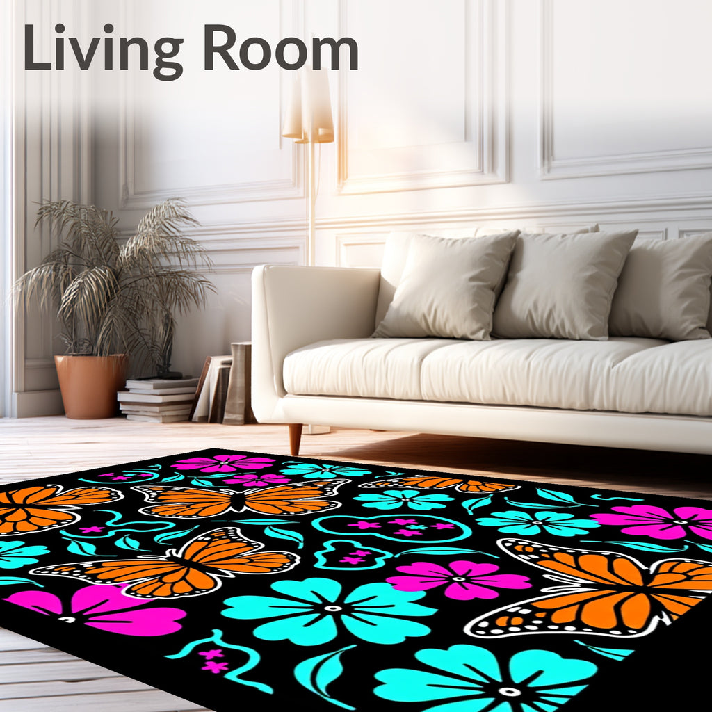 Whimsical Orange Butterfly Garden Rug