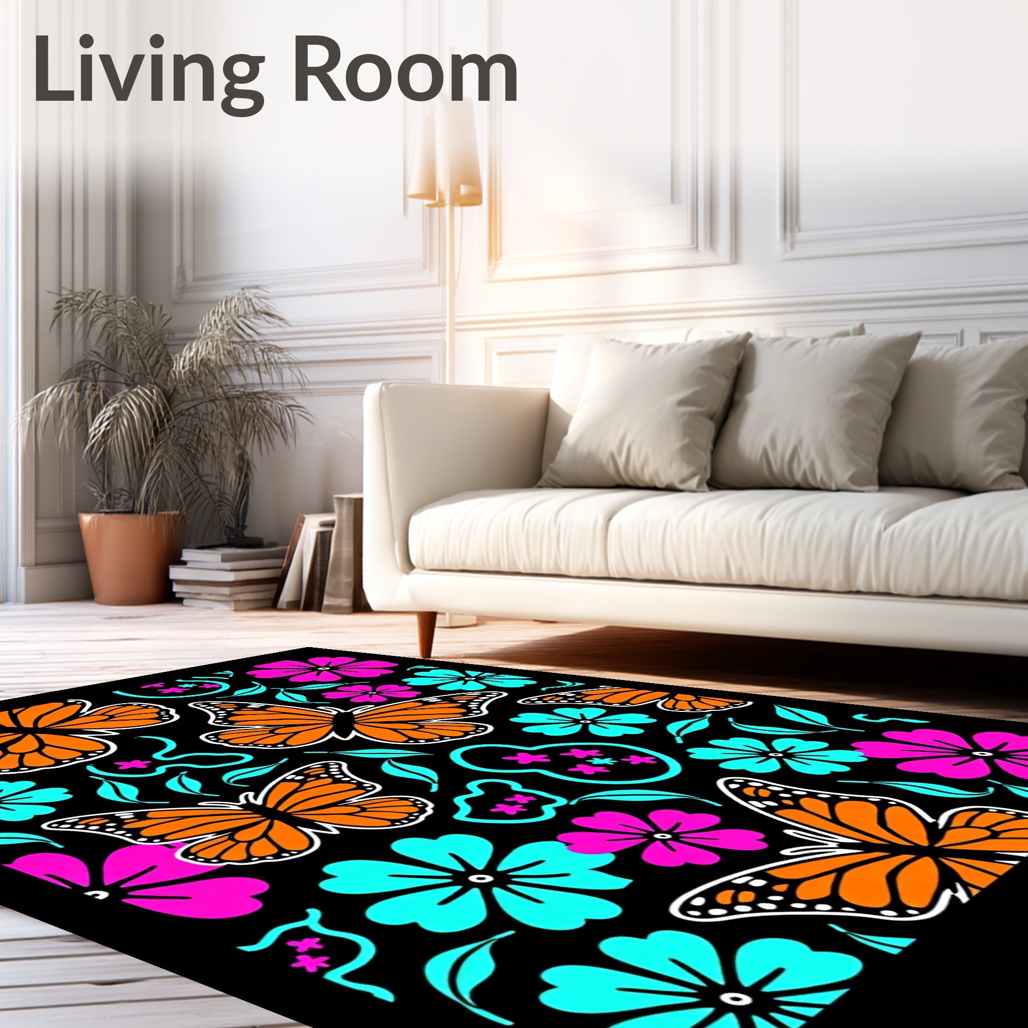 Whimsical Orange Butterfly Garden Rug