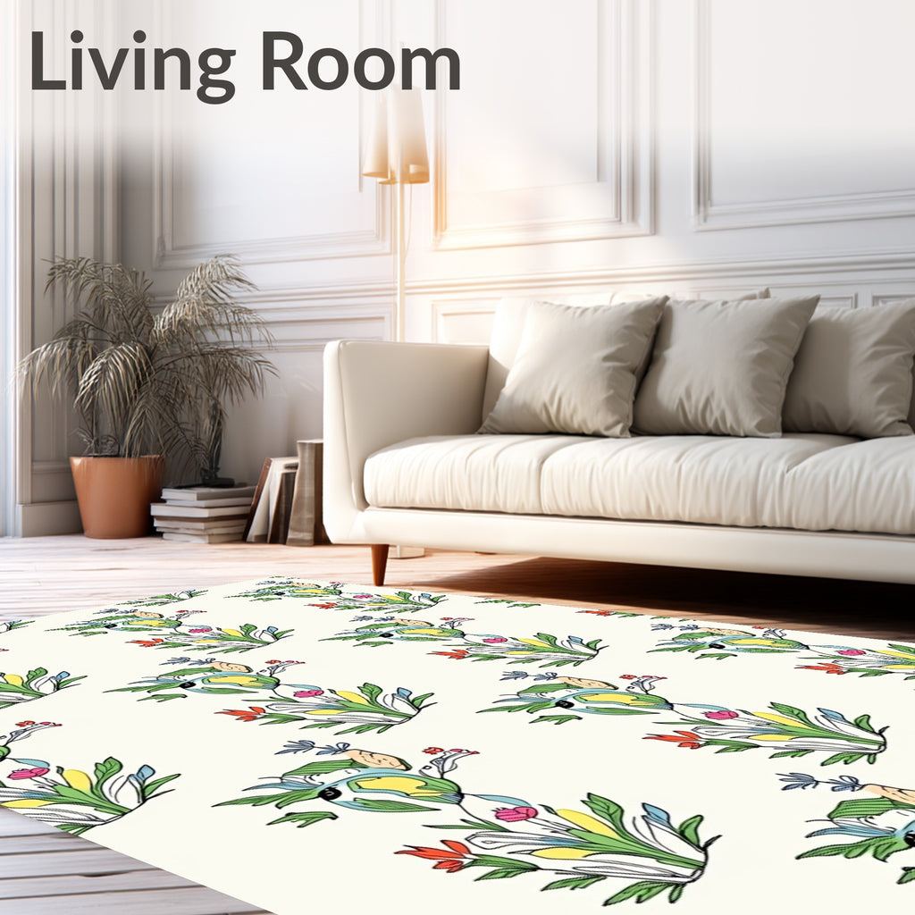 Whimsical Green Earth Botanical Cluster Rug