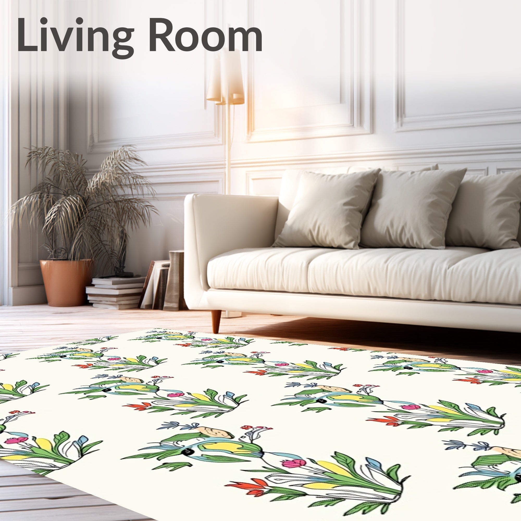Whimsical Green Earth Botanical Cluster Rug