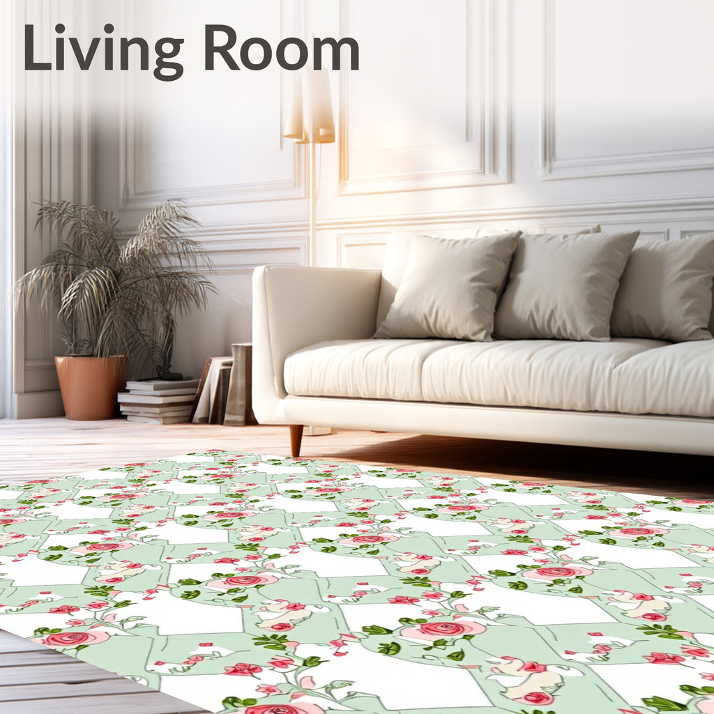 Pale Green Rose Garden Romance Rug