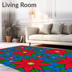 Bold Red Poinsettia Garden Scene Rug
