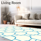 Aqua Geometric Lattice Medallion Rug